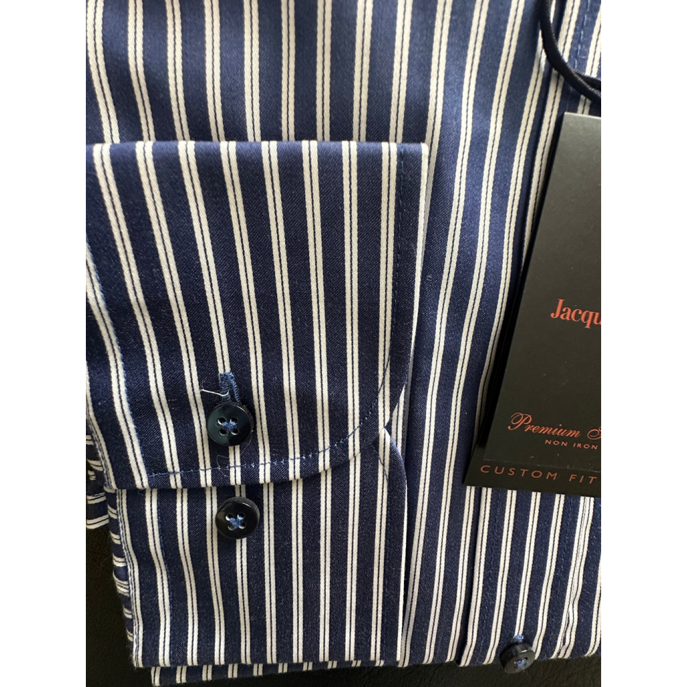 Jacques Britt Custom Fit Dress Shirt Quiet Luxury XL Blue Striped Cotton NWT - Picture 4 of 7